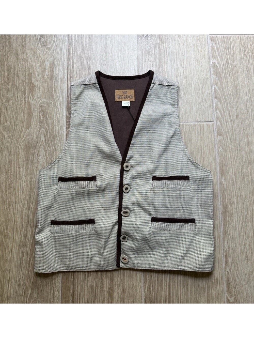 King Ranch Vintage Western Vest Women Large Brown Wood Buttons